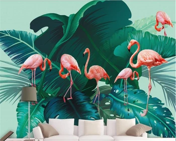 beibehang papier peint Nórdicos fresca y sencilla de la selva hojas de plátano flamingo pastoral de fondo fondos de pantalla para la sala de estar
