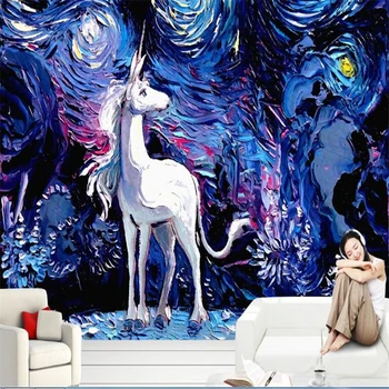 beibehang pared artículos de decoración para el hogar de encargo de la foto de fondo de pantalla de fantasía abstracta unicornio arte de la pintura 3d papel pintado de la pared de papel de parede