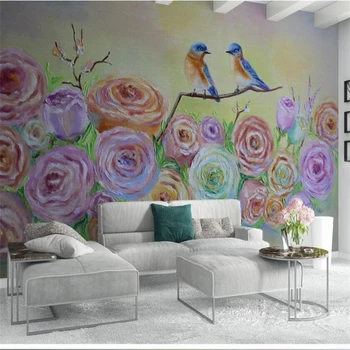 beibehang Personalizado mural de papel pintado Europeo 3D en tres dimensiones rosa grabada pájaro fondo de la sala de estar del dormitorio de pintura en la pared
