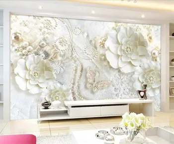 beibehang un fondo de pantalla Personalizado en 3d foto mural blanco pálido de la mariposa de flores de la joyería del salón fondo de la pared de papel de papel de parede