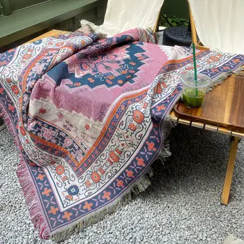 Bohemio de Camping Manta Multifuncional del Tejido de Lana Manta de Picnic al aire libre Manta de Sofá Aire Acondicionado Manta con Borlas