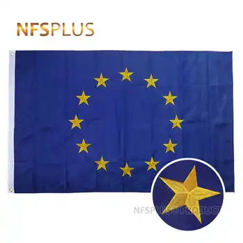 Bordado de la Unión Europea Bandera de la UE 90x150cm Tela de Oxford Arandelas de Latón Resistente Impermeable de la Casa al aire libre, las Banderas Nacionales de Banners