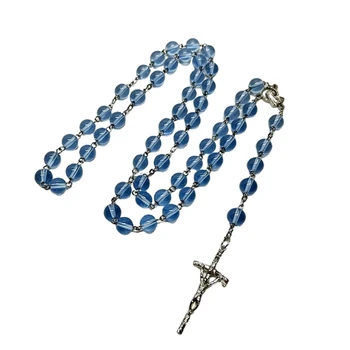 Cristal De Perlas De Vidrio Rosario Collares Católica Medallas Cruz Colgante De Cadena Larga Religiosa De La Joyería De Las Mujeres De La Moda De Los Collares