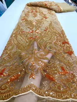 de alta calidad con cuentas de encaje telas de 2022 para el vestido de Noche francés tela de lentejuelas de color púrpura de malla de novia 2023 africana de coser