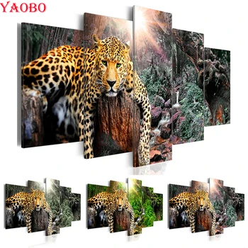 Diy Diamante Pintura de punto de Cruz de Animales Leopard Cheetah 5D Diamante Pintura Pedrería Bordado 5pcs imágenes 3d Mosaico