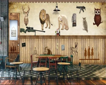 Fondo de pantalla personalizado en 3d murales Europeas y Americanas de madera pistola bar restaurante retro de fondo de la pared de artículos de decoración para el hogar en 3d fondo de pantalla