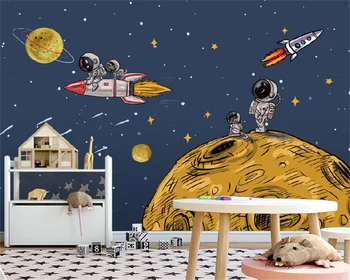 Fondo de pantalla personalizado Nórdicos espacio de dibujos animados de astronautas de la nave espacial de la sala infantil de la pared de fondo con pintura decorativa mural papier peint