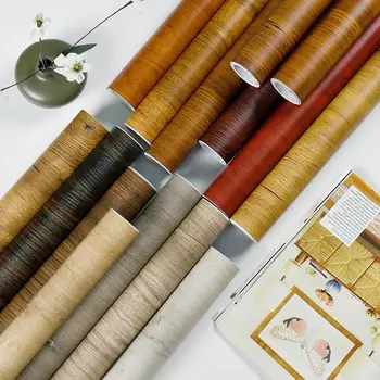 Grano de madera Adhesivos de PVC Impermeable autoadhesiva de papel Tapiz de la Pared en Rollos de Armarios de Muebles de Vinilo Película Decorativa Para la Decoración del Hogar