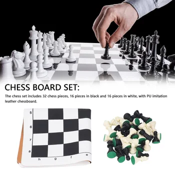 Internacional de Ajedrez Plegable Juego de mesa, Negro, Blanco de Plástico, Piezas de Ajedrez de Cuero de la PU de Tablero de ajedrez de los Juegos de Mesa