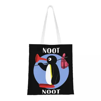 La Moda Pingüino Pingu Noot Noot De Compras De Bolsas De Reciclaje De Dibujos Animados Ulzzang Comestibles Lienzo Shopper Bolsa De Hombro