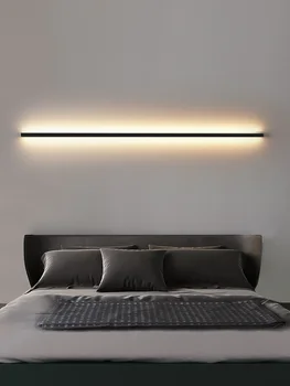 Lámpara de pared, lámpara de la mesilla de dormitorio Luces nórdicas luminarias decorativas de línea minimalista larga de la luz de tira de fondo negro de la pared la luz de la Habitación