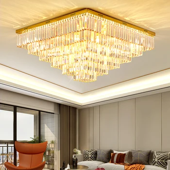 Moderno de Oro de Cristal de Lámpara de Techo Moderna L60cm W60cm H35cm LED lámpara de Cristal de Montaje empotrado Iluminación para Oficina de Habitaciones de Hotel