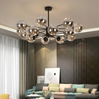 Moderno Diseño Nórdico LED lámpara de Araña Para la Sala de estar Dormitorio Comedor Cocina Lámpara de Techo Negro de la Estrella Bola de Cristal Colgante de la Luz
