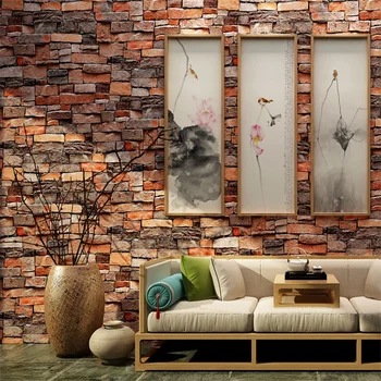papel de parede simulada de ladrillo rojo de auto-adhesivo de papel pintado retro de ladrillo de la cultura piedra del restaurante de fondo de papel de pared behang