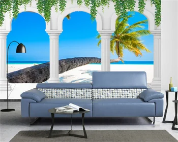 Papel de parede un fondo de pantalla personalizado Romano de la columnata de la playa de paisaje marino paisajes 3d de la sala de estar sofá TV fondo pared mural behang