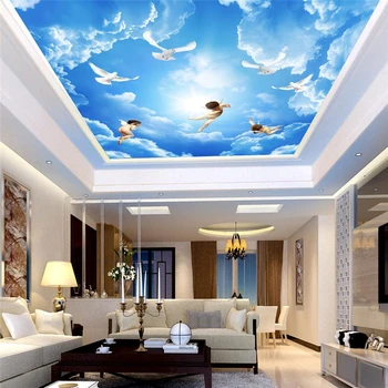papier peint personalizado de la foto de fondo de pantalla de Alta definición ángel del cielo azul nubes blancas en el techo de decoración mural de papel de parede