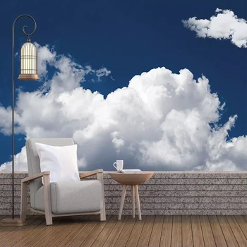 Personalizado Moderno Cielo Azul Nubes Blancas Paisaje que Cubre la Pared Impermeable fondo de pantalla Salón fondo de la Pared Decoración del Hogar 3D Mural