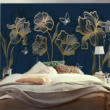 Personalizado mural 3d fondos de pantalla moderna luz de lujo de oro en relieve línea de flores de TV fondo pared de la sala de estar dormitorio mural фотообои