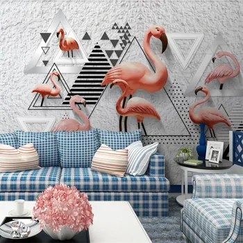 Personalizados en 3d fondo de pantalla Nórdicos simple estéreo 3D en blanco y negro geométrico flamingo papel pintado papel de parede de fondo de papel de pared