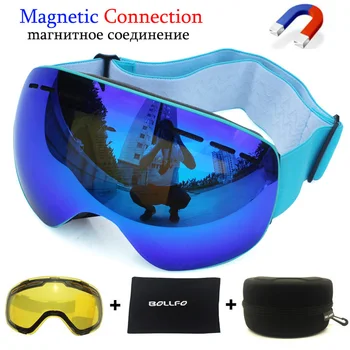 Polarizado Magnético Gafas de Esquí de las Capas Dobles de la Lente de Esquí Anti-niebla UV400 Snowboard Gafas de Conjunto de los Hombres Gafas de esquí Gafas de caso
