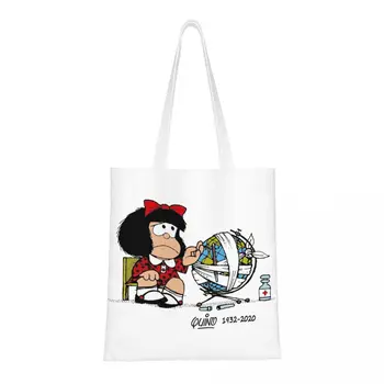 Reciclaje De Quino Cómics De Mafalda Bolsa De Compras De La Mujer De Hombro Bolso De Lona Lavable De Dibujos Animados Manga Comestibles Bolsas Shopper