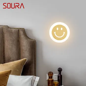 SOURA Creativo Sonriente Estilo de la Lámpara de Luz Moderna de Latón lámpara de Pared, Lámpara de LED de 3 Colores para el Hogar Decoración de la Habitación de Cama