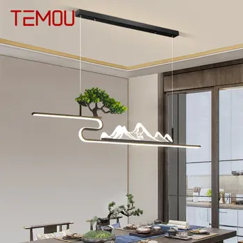 TEMOU Chino Colgante de la Lámpara de Techo Moderna Creativa Paisaje Zen Casa de Té LED lámpara de Araña de Luz Para Comedor Estudio de Decoración