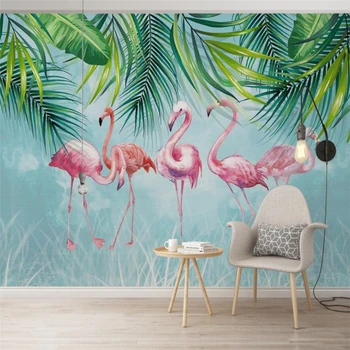 wellyu Nórdicos Plantas Tropicales Flamingo Fondo de la Pared de Papel Mural Personalizado Gran Mural Verde fondo de pantalla papel de parede