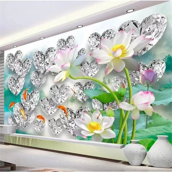 wellyu papel de parede para quarto un fondo de pantalla Personalizado en 3D de loto de nueve peces ilustración de fondo de mármol de la pared de papel de parede