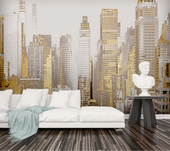 wellyu Personalizados gran mural de estilo moderno minimalista urbano de la ciudad de la construcción abstracta de oro nórdico de fondo de la pared de fondo de pantalla